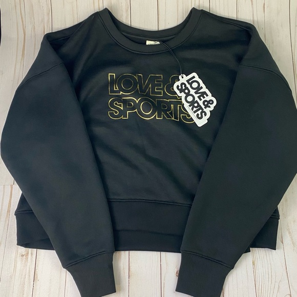 Lot of 2 Cropped Size L 12-14 Black Long Sleeve Tops Sweatshirt & Ribbed Shirt - Picture 4 of 10